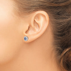 Sterling Silver Rhodium-plated Blue and White CZ Halo Post Earrings