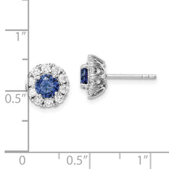 Sterling Silver Rhodium-plated Blue and White CZ Halo Post Earrings