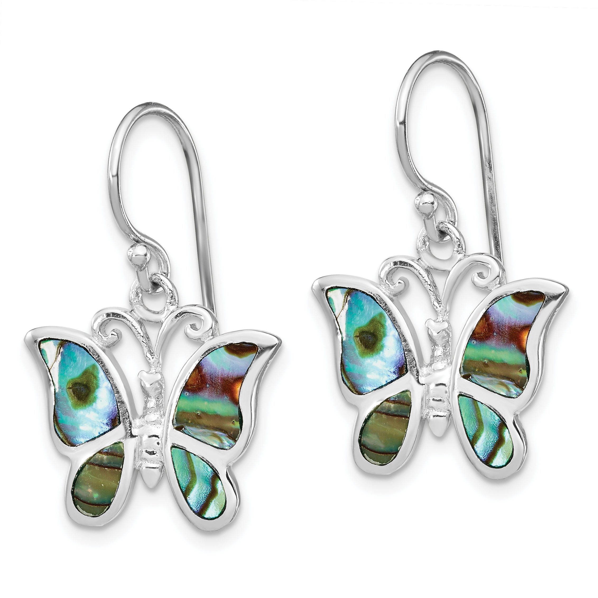 Sterling Silver Rhodium-plated Abalone Butterfly Dangle Earrings