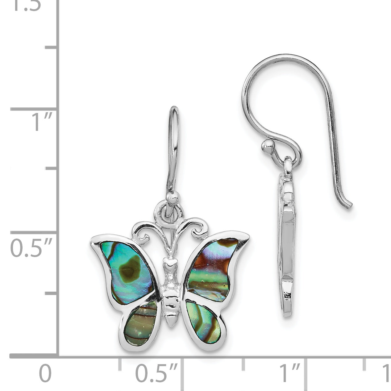 Sterling Silver Rhodium-plated Abalone Butterfly Dangle Earrings