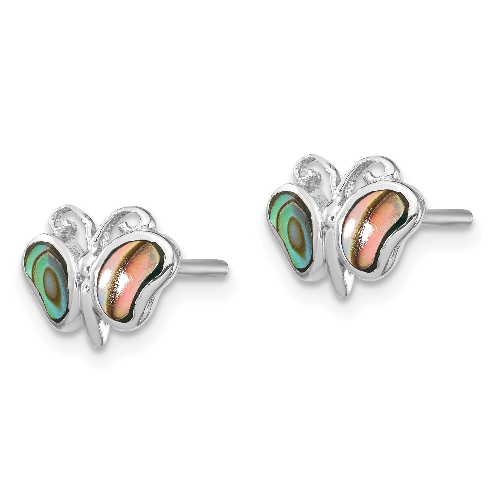 Sterling Silver Rhodium-plated Abalone Pearl Butterfly Post Earrings