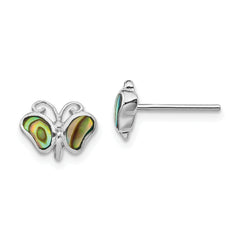 Sterling Silver Rhodium-plated Abalone Pearl Butterfly Post Earrings