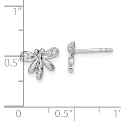 Sterling Silver RH-plated Polished CZ Dragonfly Children's Post Earrings