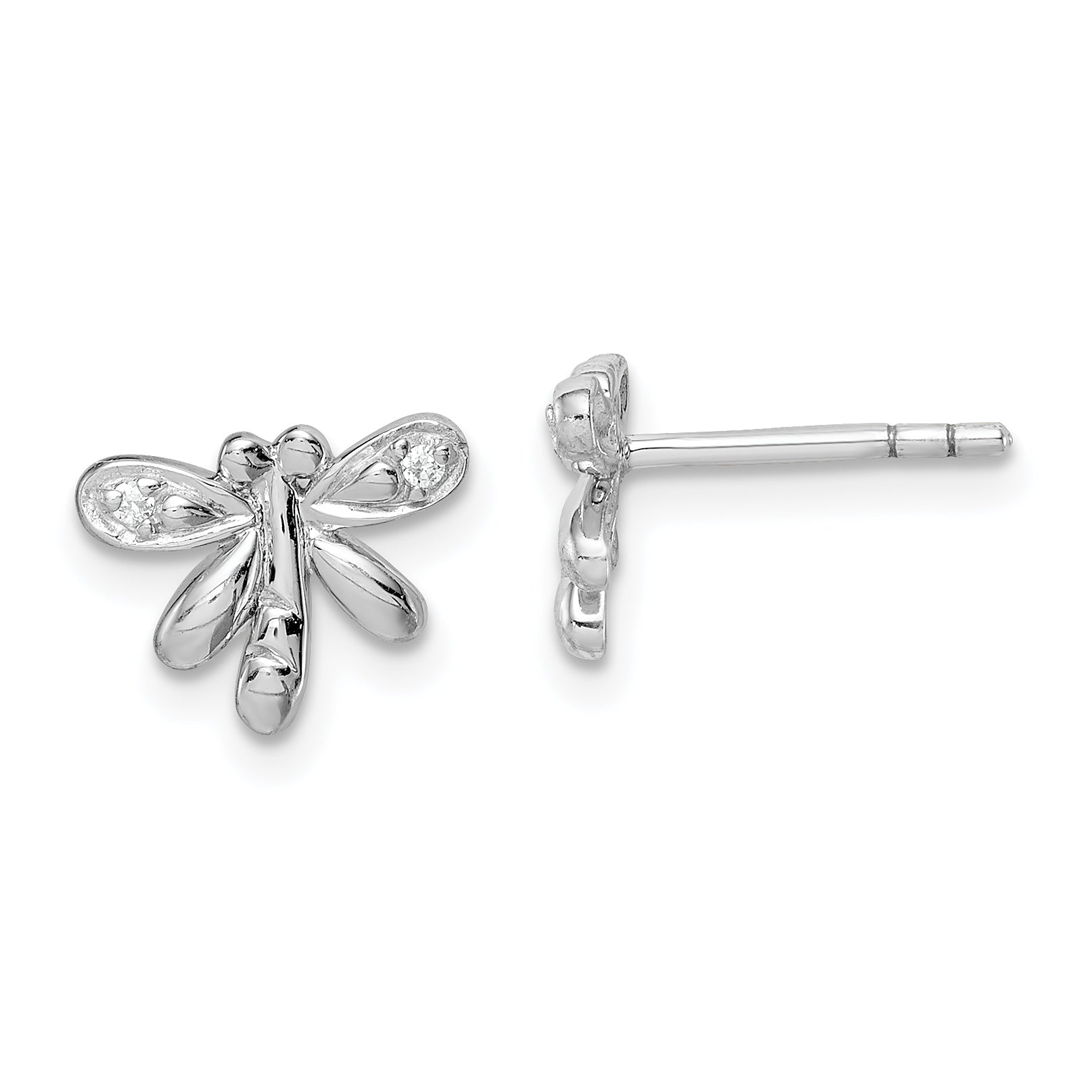 Sterling Silver RH-plated Polished CZ Dragonfly Children's Post Earrings