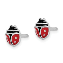 Sterling Silver RH-plated Enameled Ladybug Children's Post Earrings