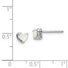 Sterling Silver Rhod-plated Imitation Opal Heart Post Earrings