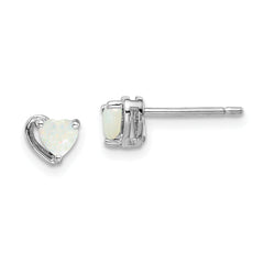 Sterling Silver Rhod-plated Imitation Opal Heart Post Earrings