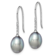 Sterling Silver Rhodium-plated Polished 7-8mm Grey Freshwater Cultured Pearl & CZ Dangle Earrings