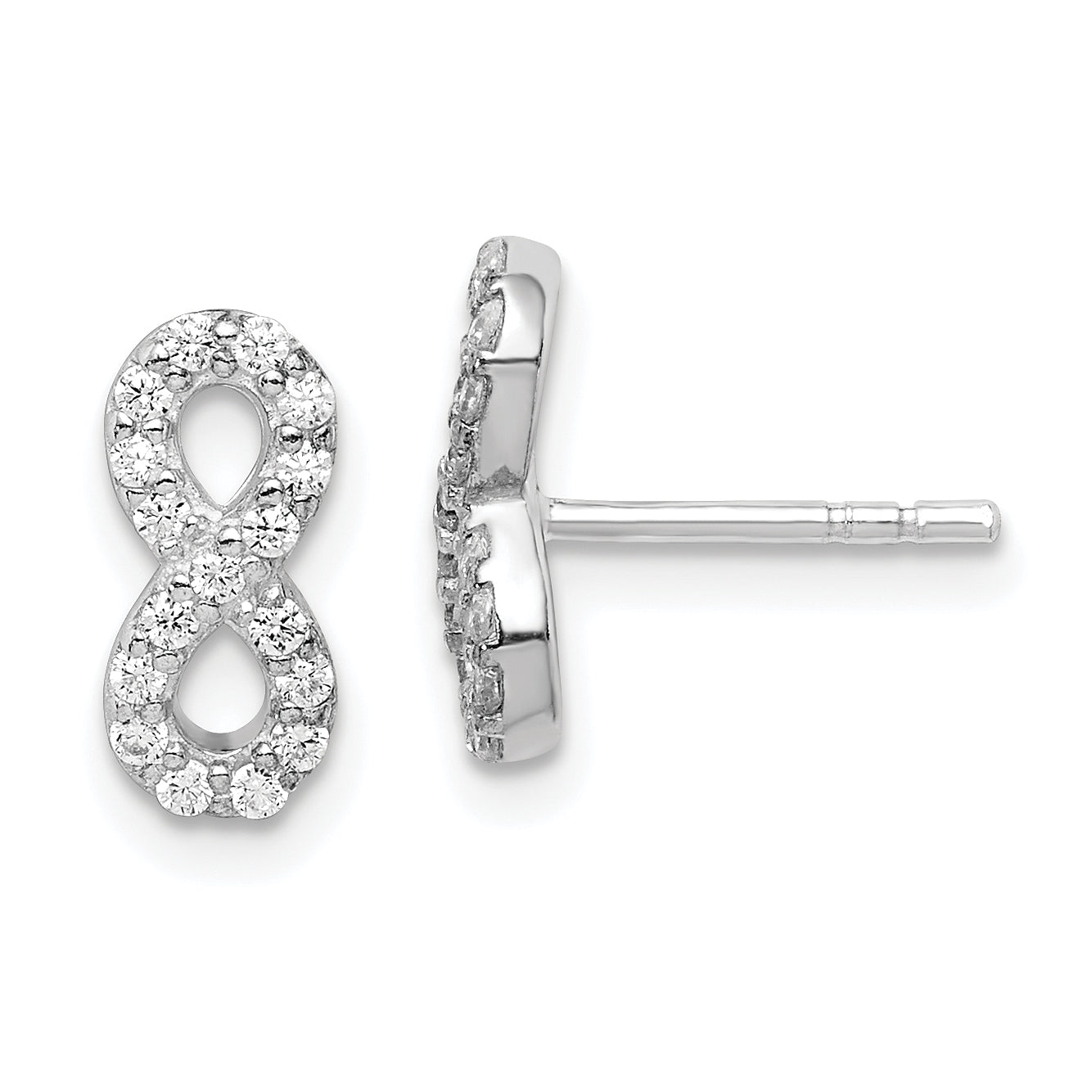 Sterling Silver Rhodium-plated Polished CZ Infinity Post Earrings