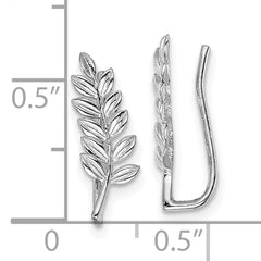 Sterling Silver Rhodium-plated Polished & Textured Leaf Ear Climber Earring