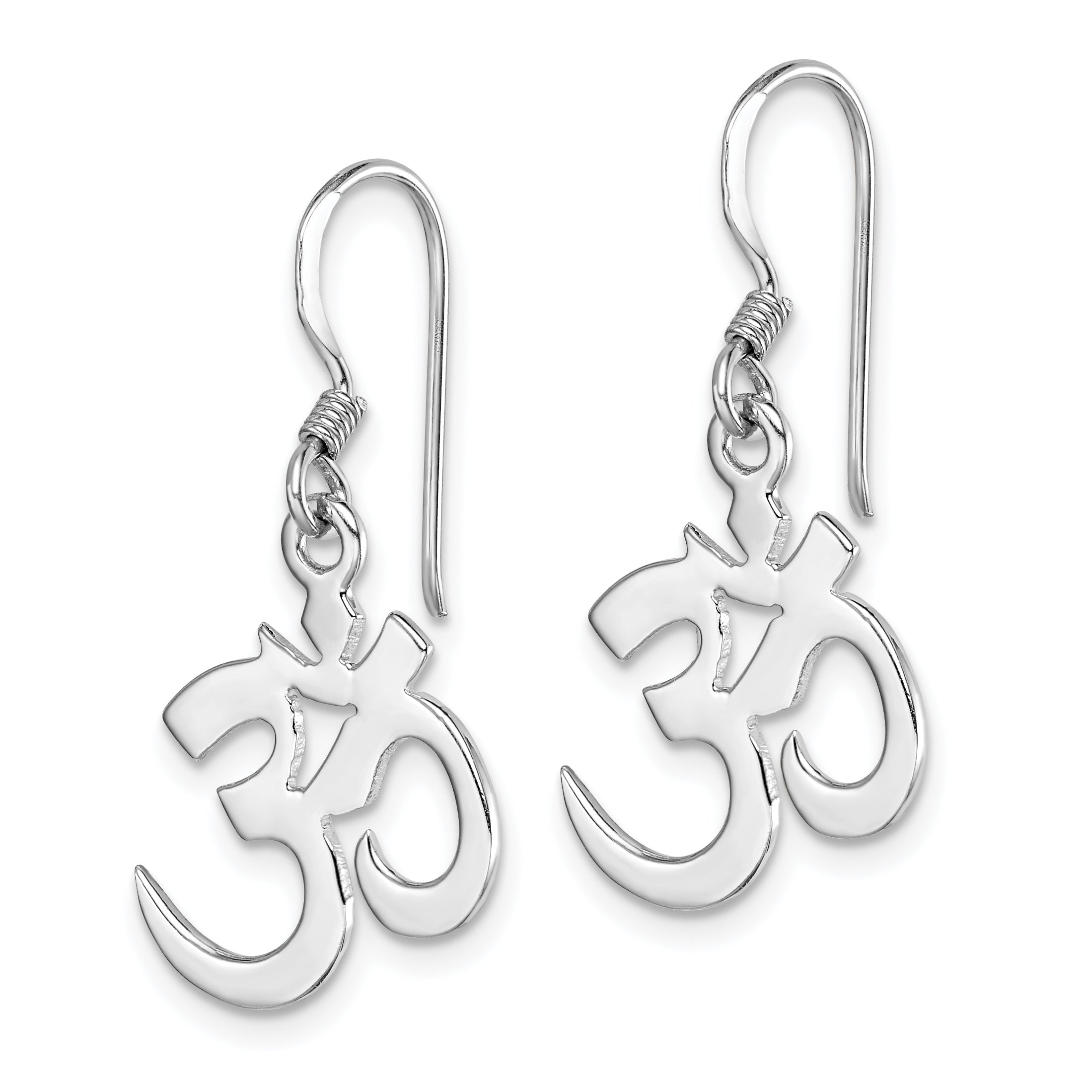 Sterling Silver Rhodium-plated Polished OM Symbol Dangle Earrings