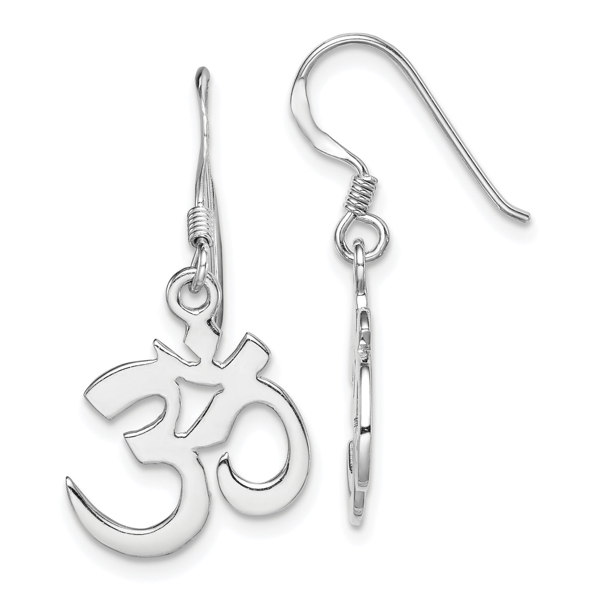 Sterling Silver Rhodium-plated Polished OM Symbol Dangle Earrings