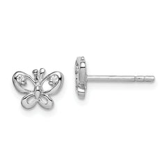 Sterling Silver Rhodium-plated CZ Butterfly Post Earrings