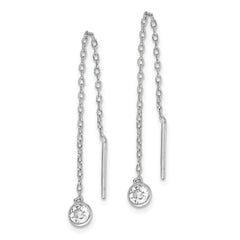 Sterling Silver Rhodium-plated CZ Bezel Chain Threader Earrings