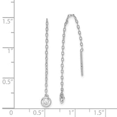 Sterling Silver Rhodium-plated CZ Bezel Chain Threader Earrings