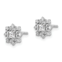 Sterling Silver Rhodium-plated Polished CZ Snowflake Post Earrings