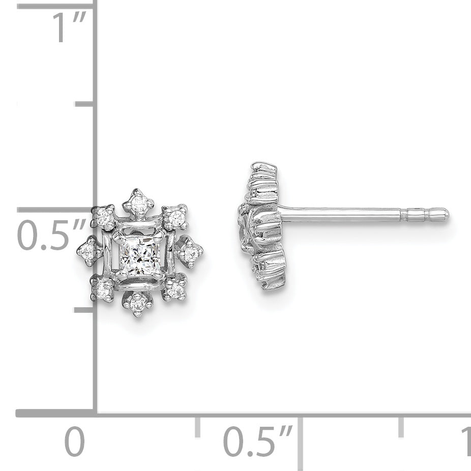 Sterling Silver Rhodium-plated Polished CZ Snowflake Post Earrings