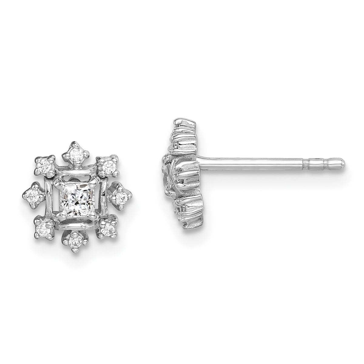 Sterling Silver Rhodium-plated Polished CZ Snowflake Post Earrings