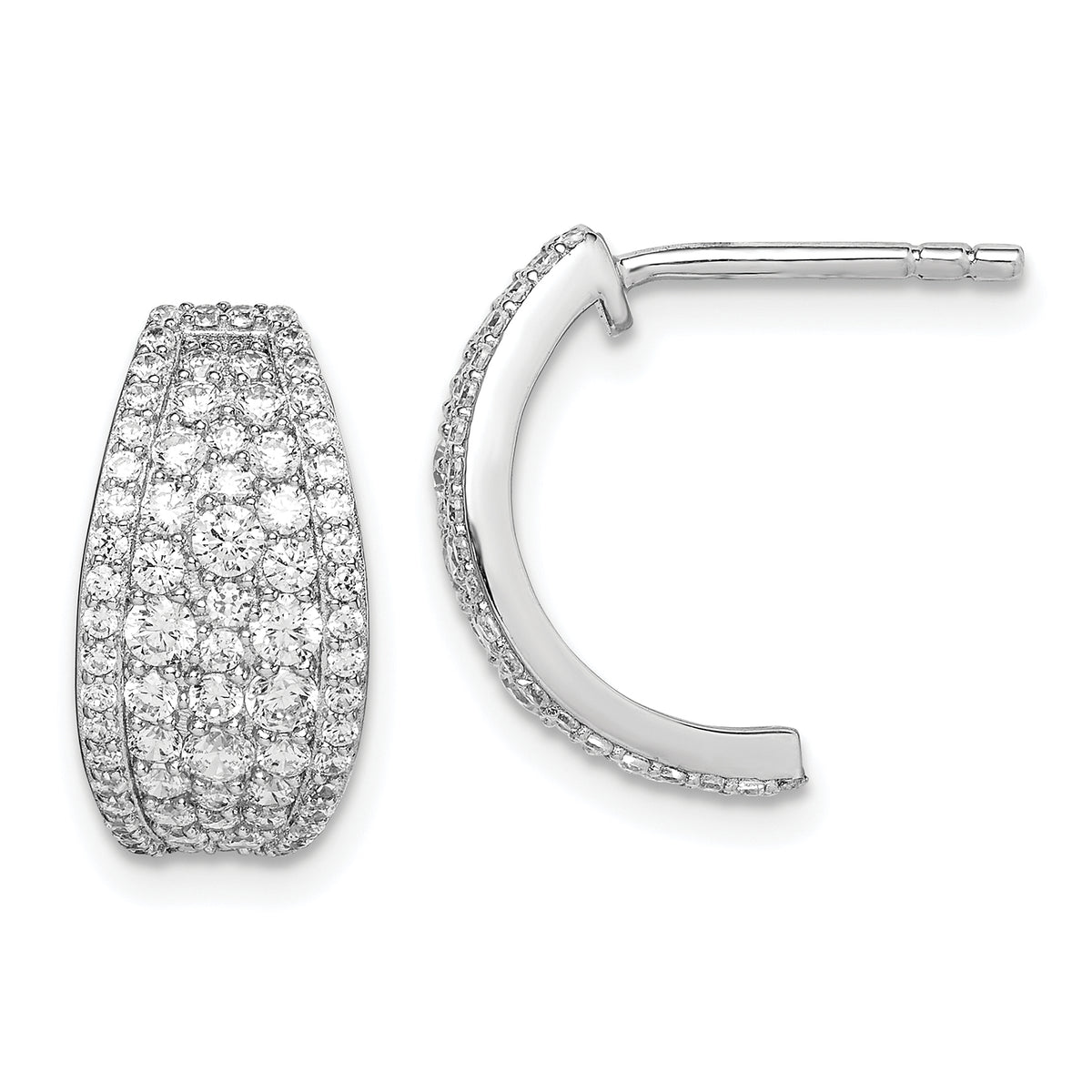 Sterling Silver Rhodium-plated Pave CZ Post Hoop Earrings