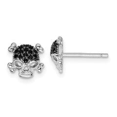 Sterling Silver Rhodium-plated Black CZ Skull Post Earrings