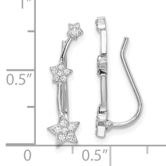 Sterling Silver Rhodium-plated Polished CZ Three Star Ear Climber Earrings