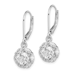 Sterling Silver Rhodium-plated Polished 6mm CZ Halo Leverback Earrings