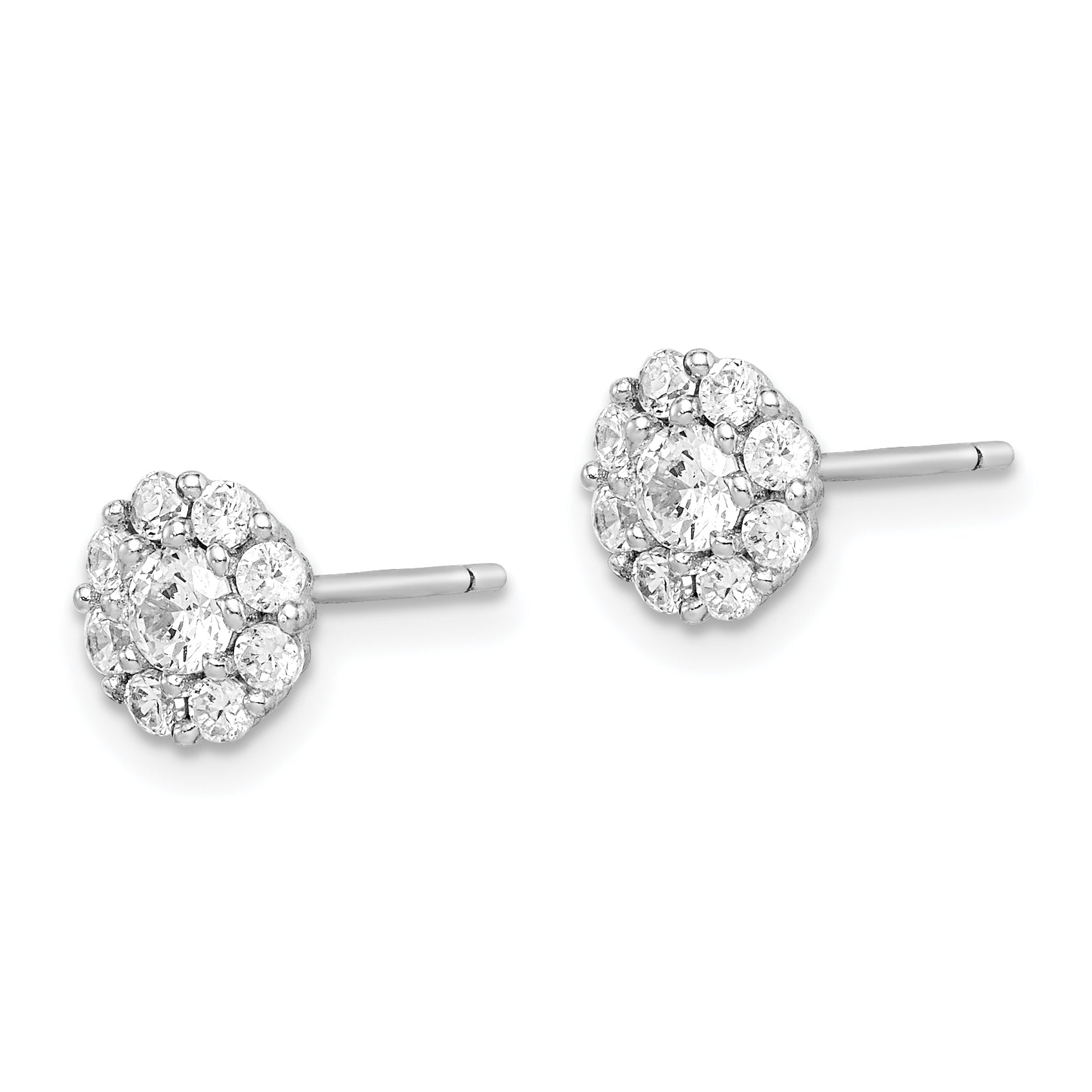 Sterling Silver Rhodium-plated Polished CZ Halo Post Earrings