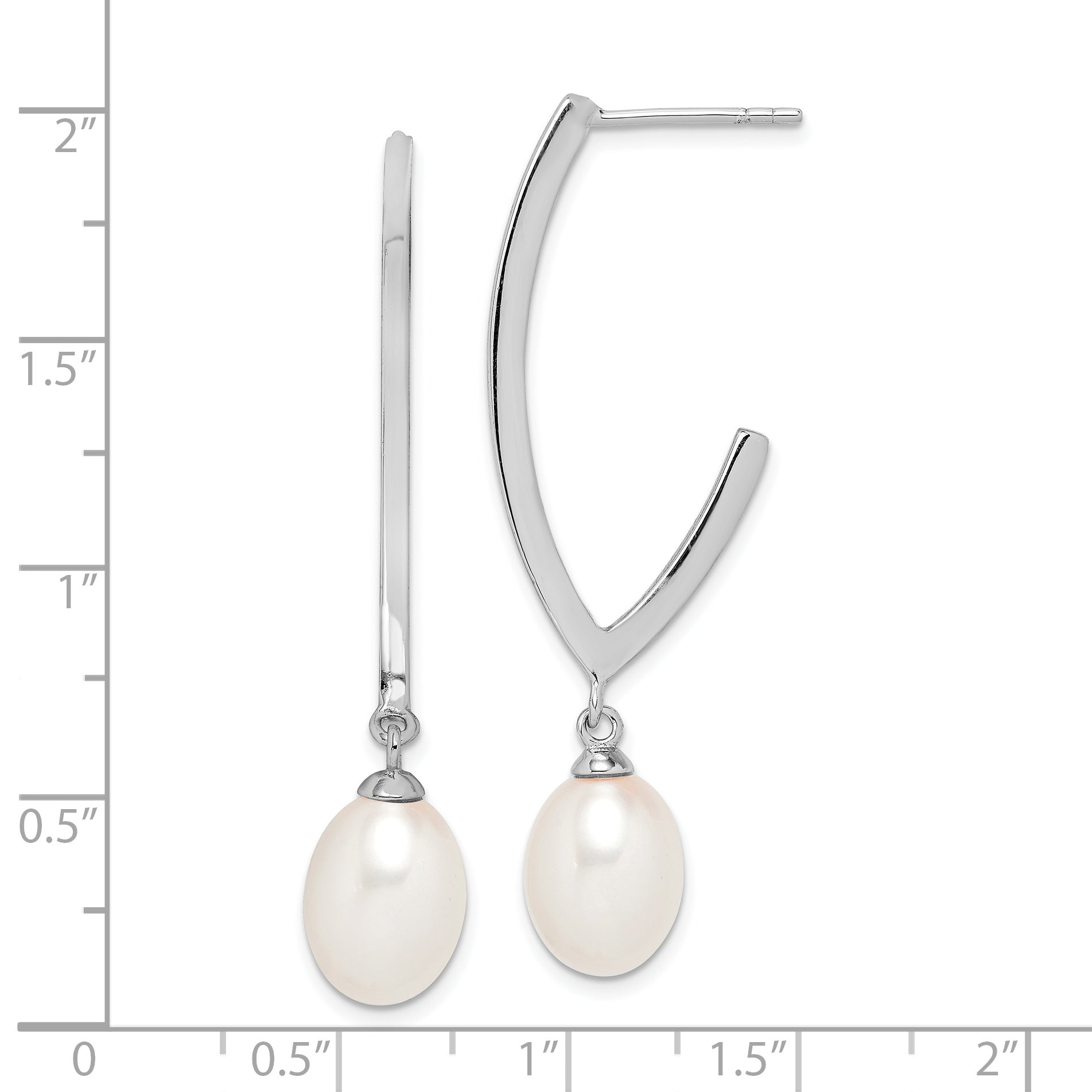 Sterling Silver Rhodium-plated 8-9mm White Rice FWC Pearl Earrings