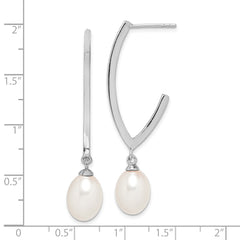 Sterling Silver Rhodium-plated 8-9mm White Rice FWC Pearl Earrings