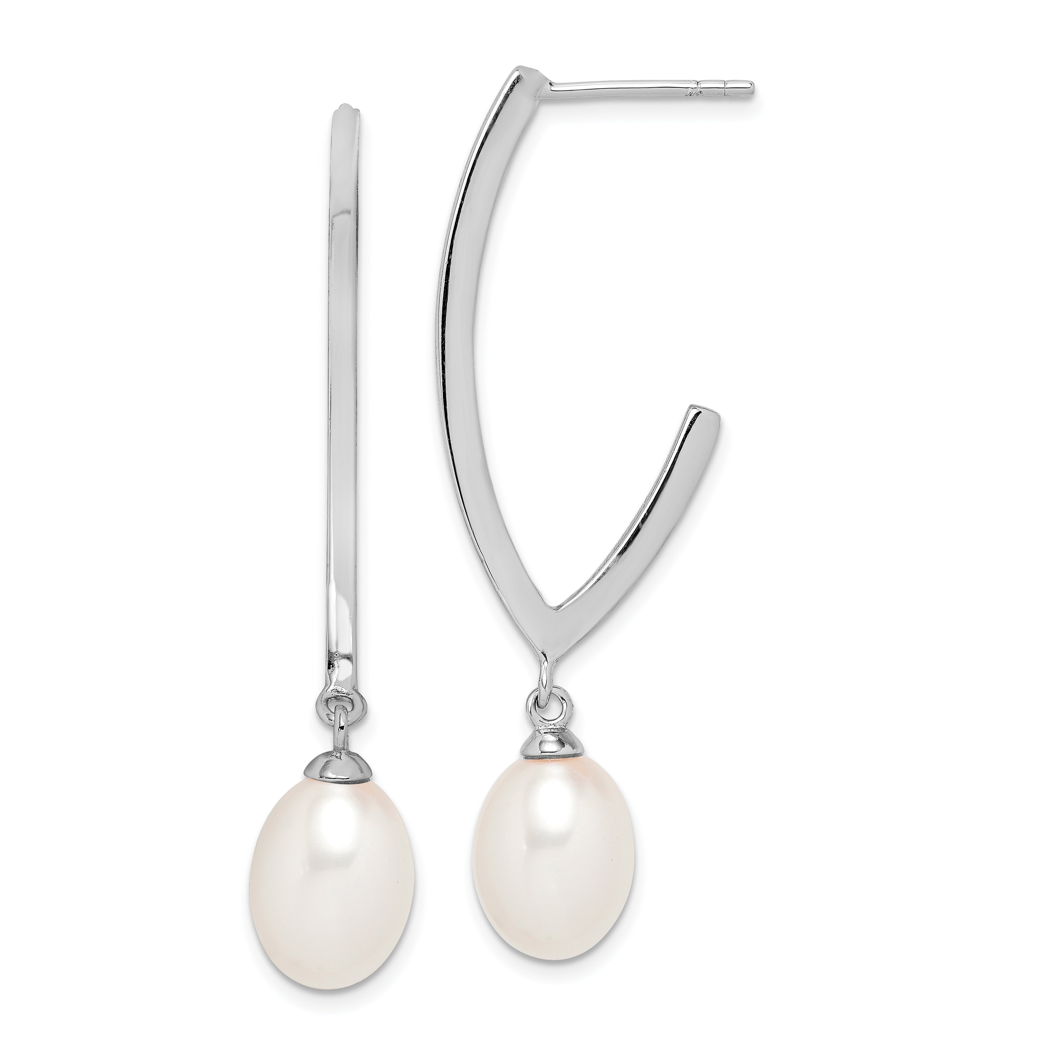 Sterling Silver Rhodium-plated 8-9mm White Rice FWC Pearl Earrings