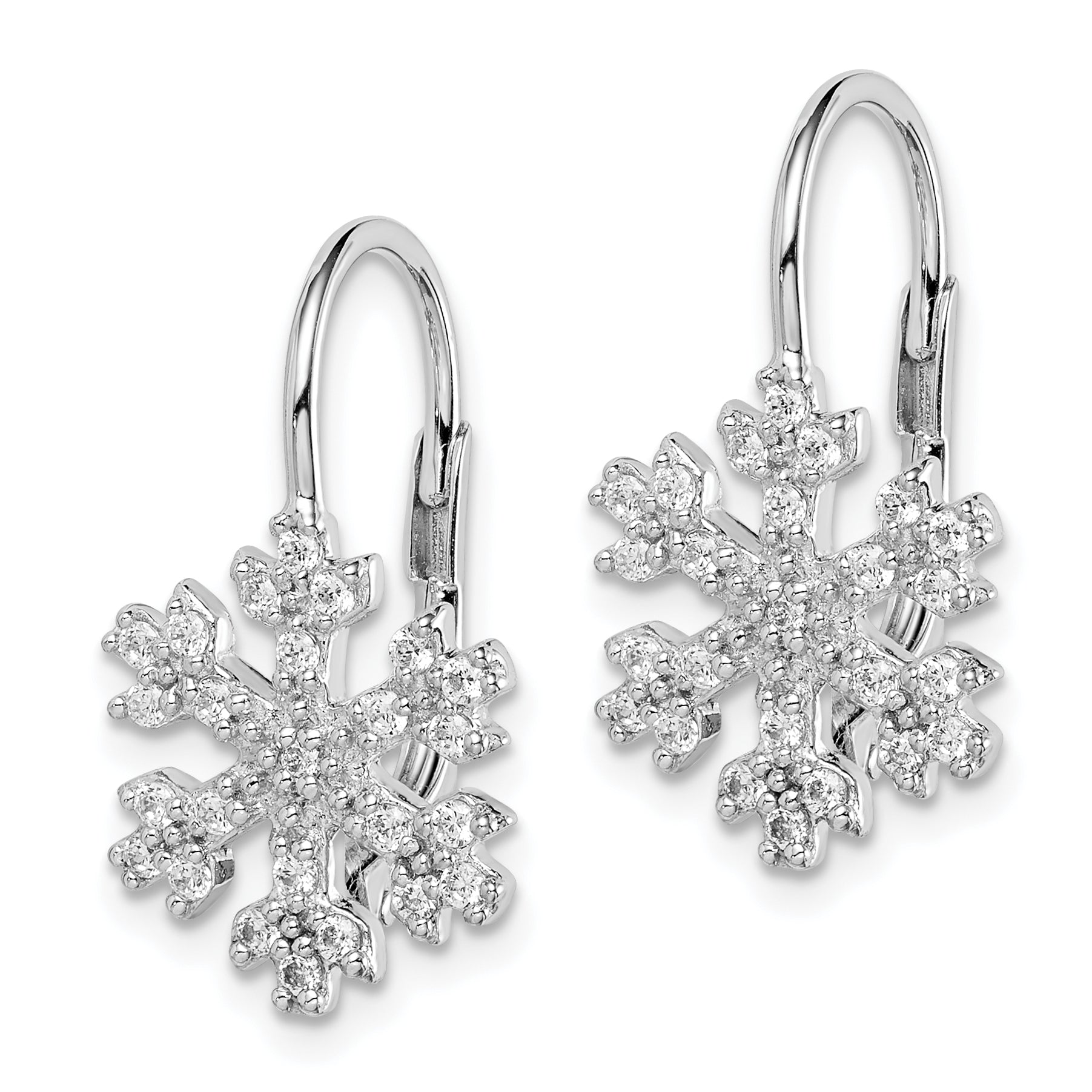 Sterling Silver Rhodium-plated CZ Snowflake Leverback Earrings