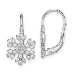 Sterling Silver Rhodium-plated CZ Snowflake Leverback Earrings