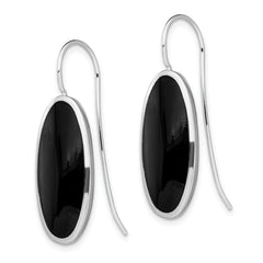 Sterling Silver Rhodium-plated Polished Onyx Oval Dangle Earrings