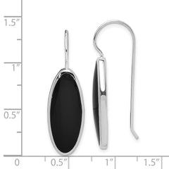 Sterling Silver Rhodium-plated Polished Onyx Oval Dangle Earrings