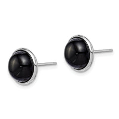 Sterling Silver Rhod-plated Polished 10mm Onyx Cabochon Post Earrings