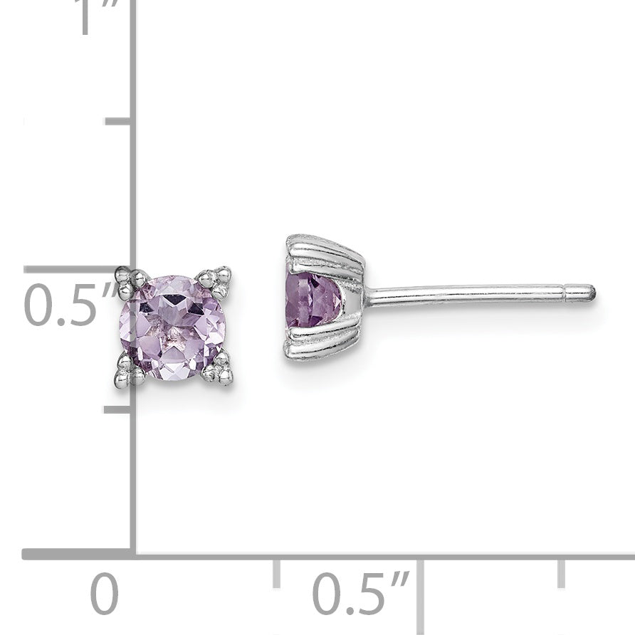 Sterling Silver Rhodium-plated Round 5mm Amethyst Post Earrings