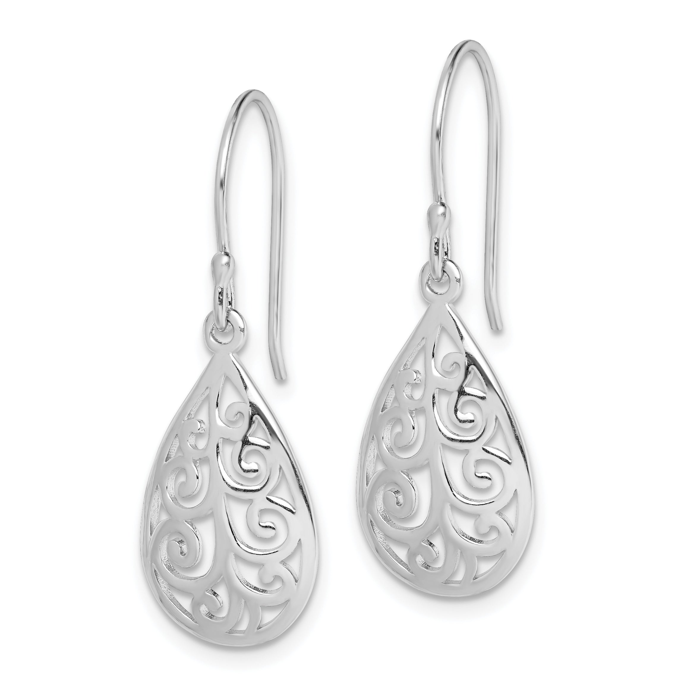 Sterling Silver Rhodium-plated  Polished Filigree Teardrop Dangle Earrings