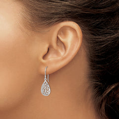 Sterling Silver Rhodium-plated  Polished Filigree Teardrop Dangle Earrings