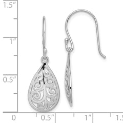 Sterling Silver Rhodium-plated  Polished Filigree Teardrop Dangle Earrings