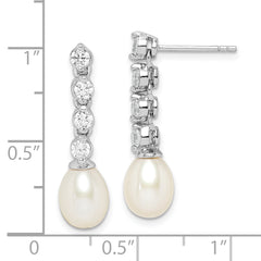 Sterling Silver Rhodium-plated 7-8mm White Rice FWC Pearl CZ Earrings