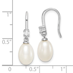 Sterling Silver Rhodium-plated Polished White 7-8mm Freshwater Cultured Pearl & CZ Dangle Earrings