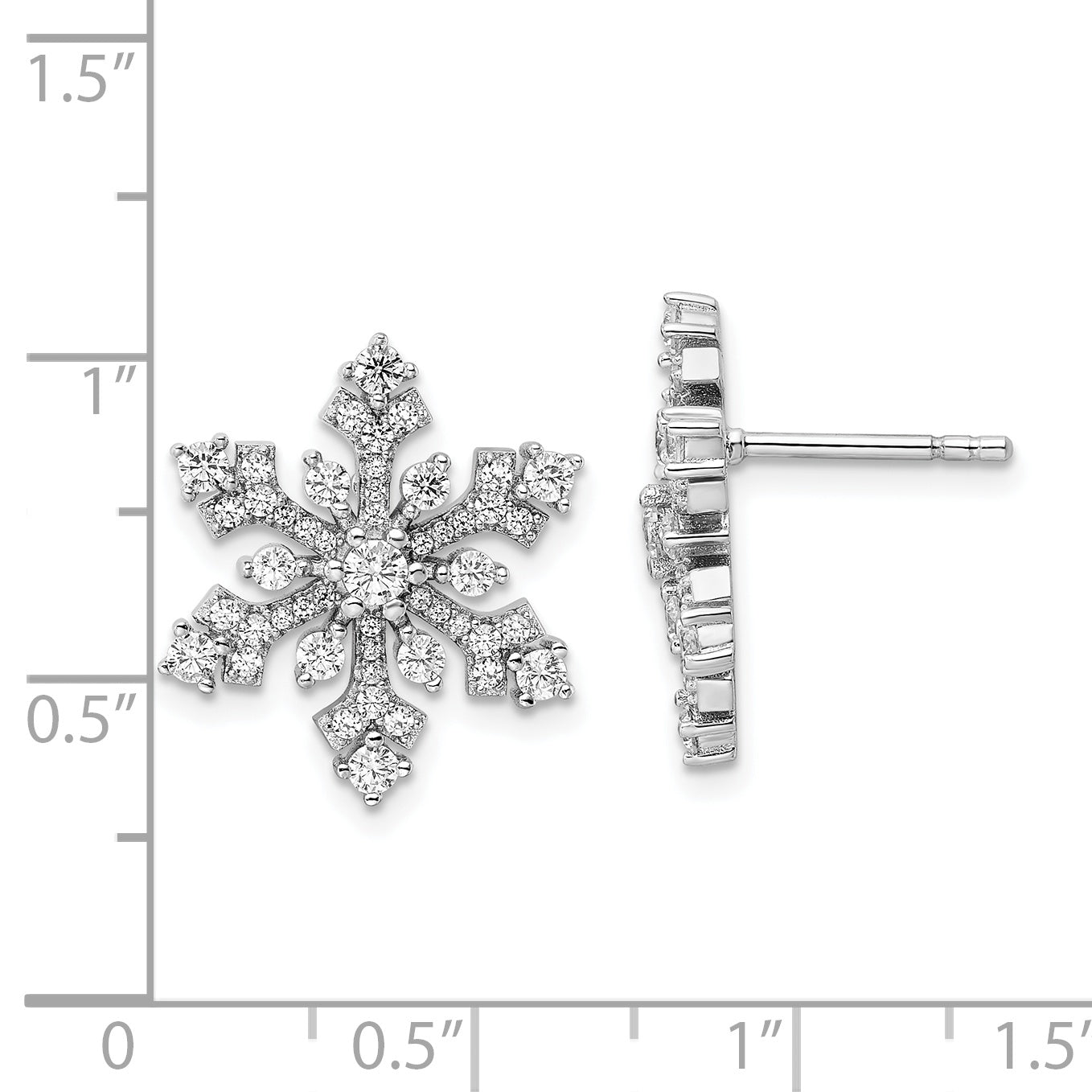 Sterling Silver Rhodium-plated CZ Snowflake Post Earrings