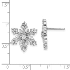 Sterling Silver Rhodium-plated CZ Snowflake Post Earrings