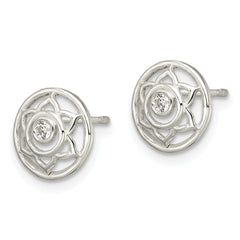 Sterling Silver CZ Lotus Chakra Filigree Post Earrings