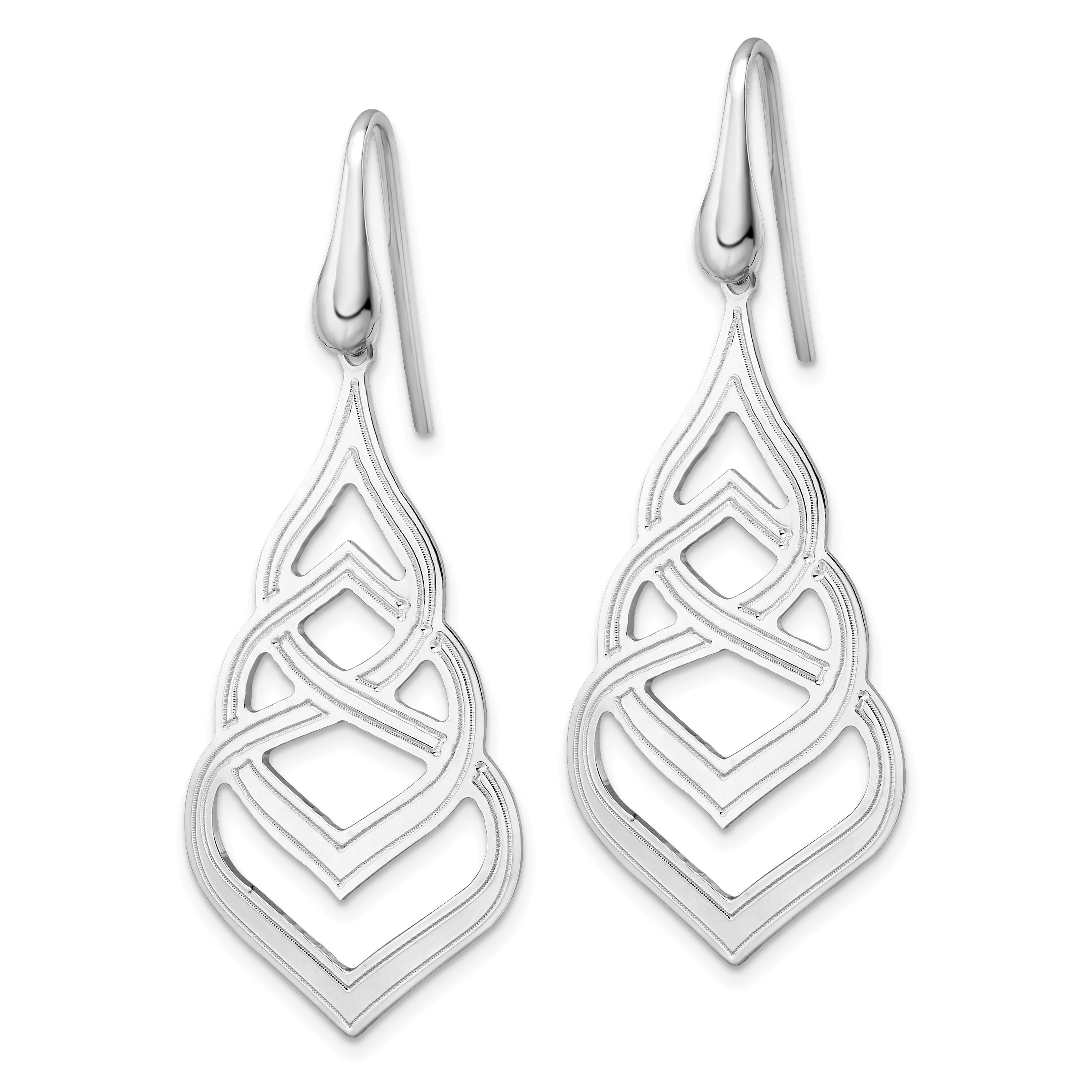 Sterling Silver Rhod. Polished Grooved Fancy Drop Dangle Earrings