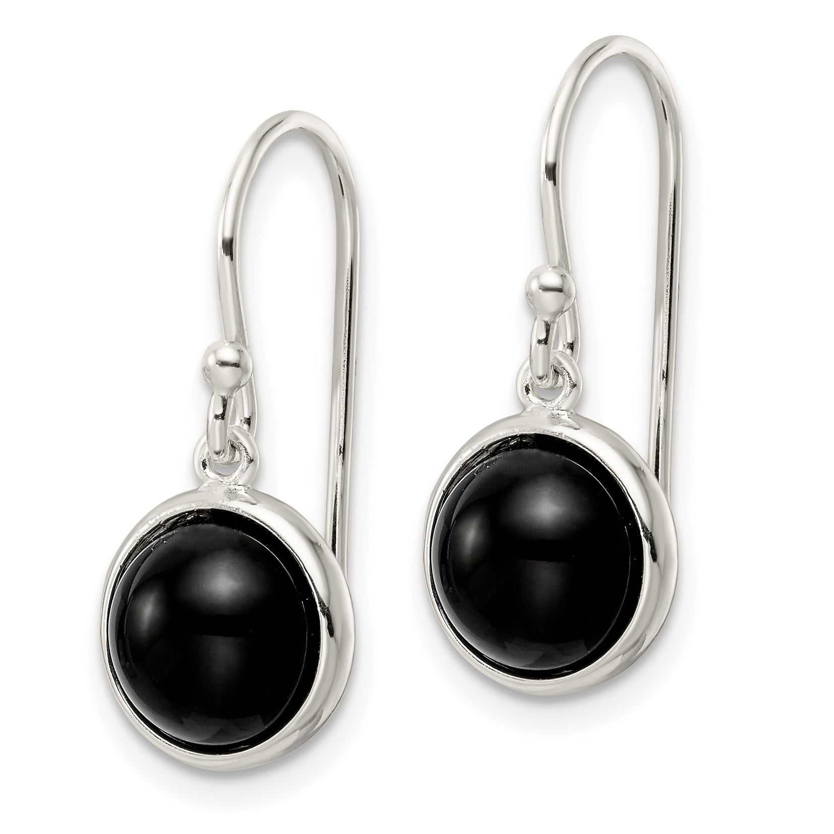 Sterling Silver Polished Onyx Bead Dangle Earrings