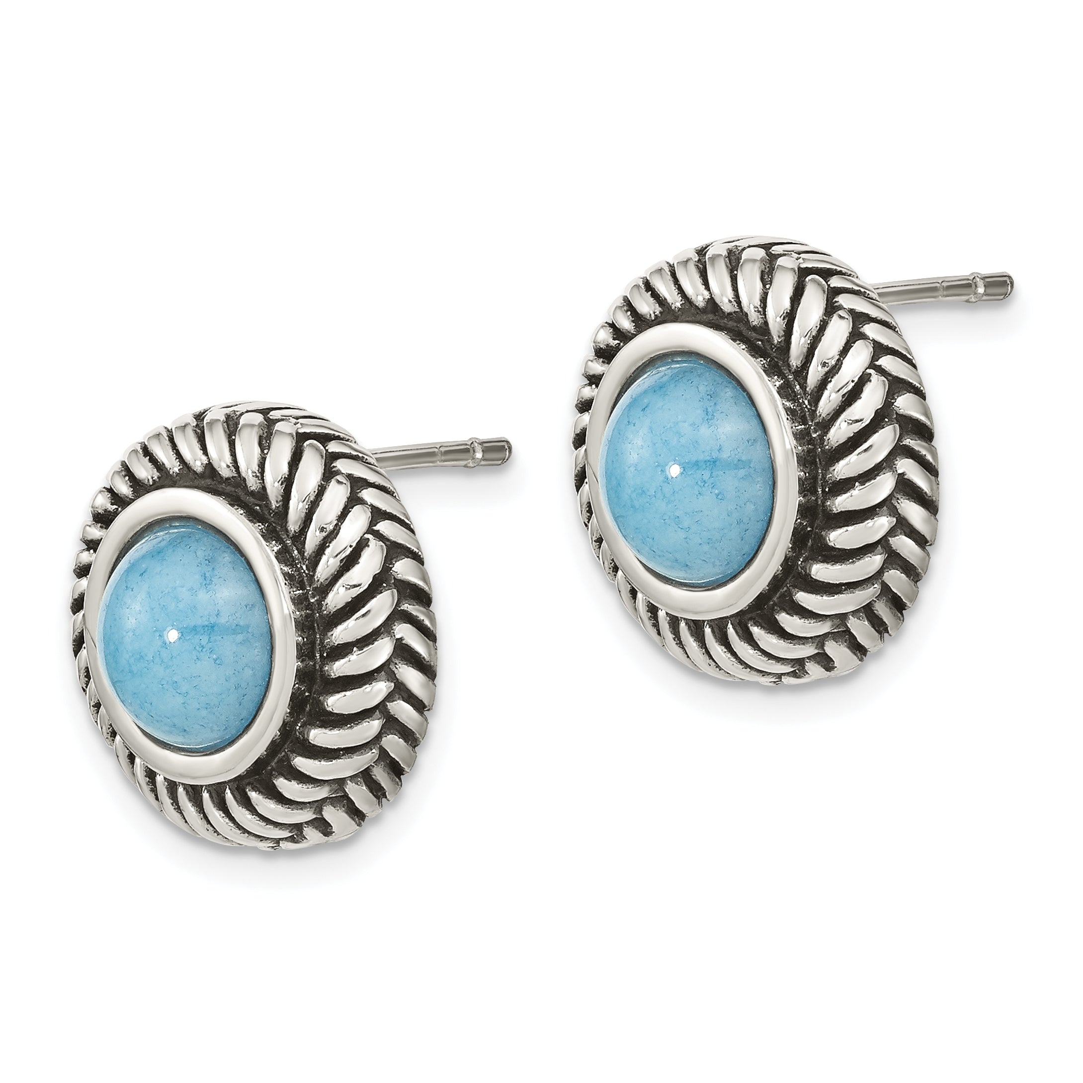 Sterling Silver Polished & Antiqued Imitation Turquoise Circle Post Earring