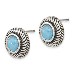 Sterling Silver Polished & Antiqued Imitation Turquoise Circle Post Earring