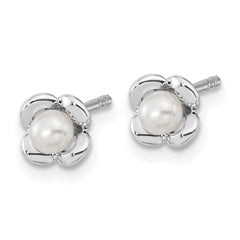 Sterling Silver RH-plated Polished FWC Pearl Flower Post Earrings