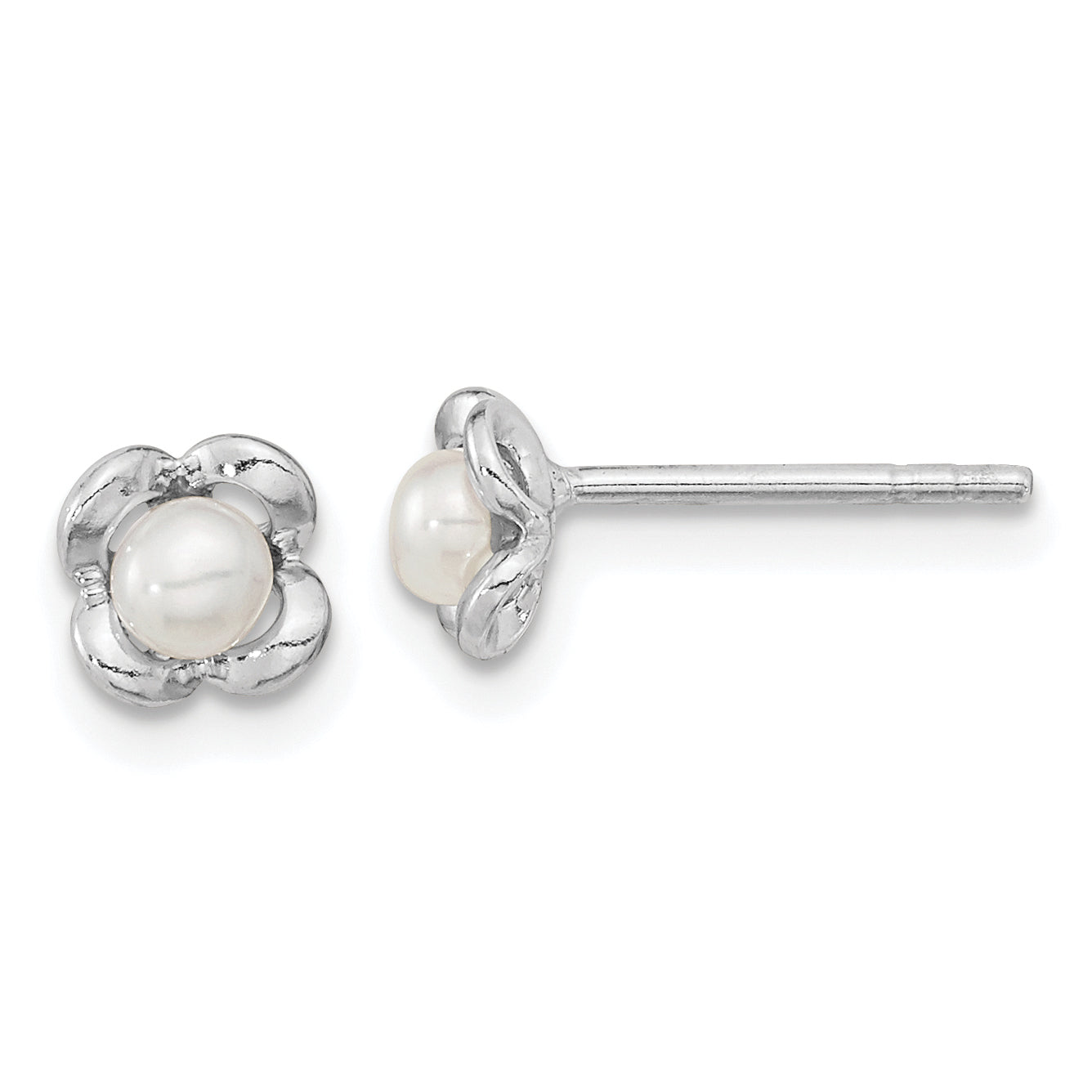 Sterling Silver RH-plated Polished FWC Pearl Flower Post Earrings